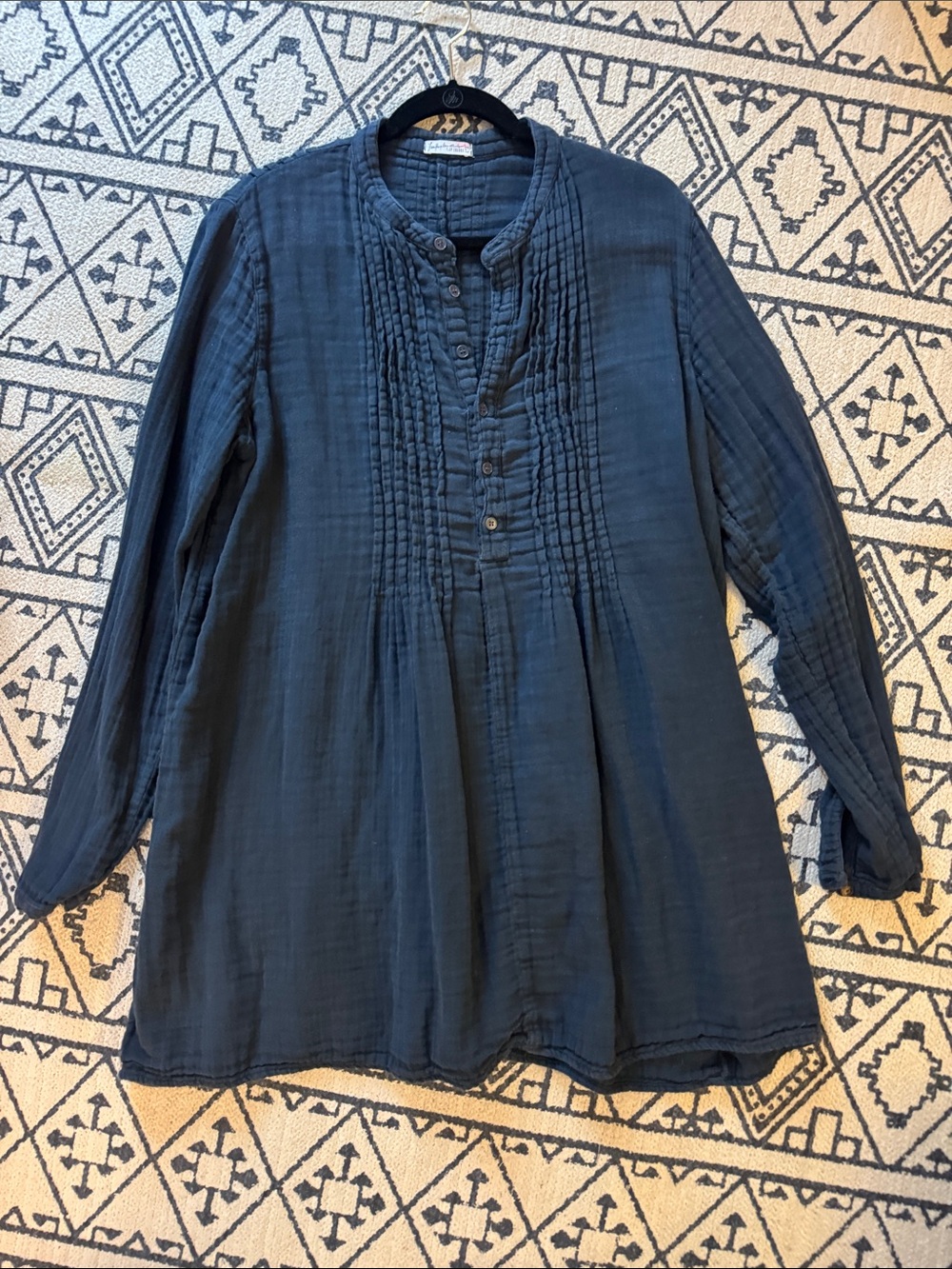 Free People + CP Shades Navy Blue Long Sleeve  Gauze Pintuck Dress